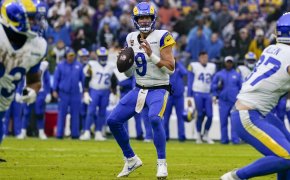 Los Angeles Rams quarterback Matthew Stafford (9) looks to pass against the Baltimore Ravens