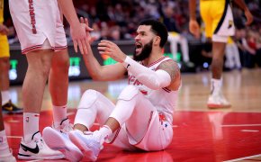 Houston Rockets guard Fred VanVleet on the deck after getting fouled