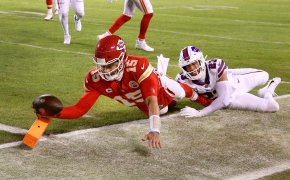 Chiefs quarterback Patrick Mahomes dives into the end zone for an 8-yard touchdown
