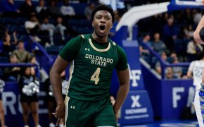 Colorado State Rams guard Isaiah Stevens celebrates after a basket