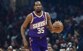 Phoenix Suns forward Kevin Durant brings the ball up court during the first half against the Cleveland Cavaliers