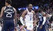 Oklahoma City Thunder forward Jalen Williams celebrates a basket against the Dallas Mavericks