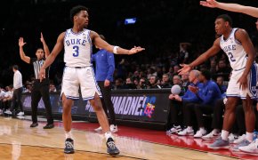 Duke guard Jeremy Roach celebrates a three-point basket