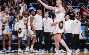 Purdue Boilermakers guard Braden Smith screaming excitedly
