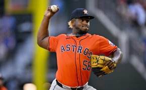 Houston Astros starting pitcher Ronel Blanco pitches against the Texas Rangers