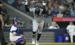 New York Yankees right fielder Juan Soto throws his bat in frustration