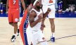 New York Knicks center Mitchell Robinson reacting to a foul call