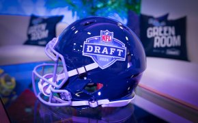 NFL Draft helmet sitting on a table