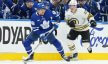 Toronto Maple Leafs right wing William Nylander skates with the puck against Boston Bruins