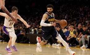 Denver Nuggets guard Jamal Murray drives to the basket against the Los Angeles Lakers