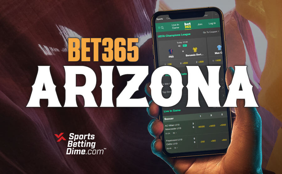 Bet365 Arizona sportsbook hand holding mobile phone app