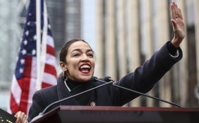 AOC speaking at a rally
