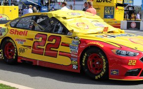 Joey Logano's car with a cover on it.