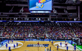 Kansas Jayhawks logo on the big-screen