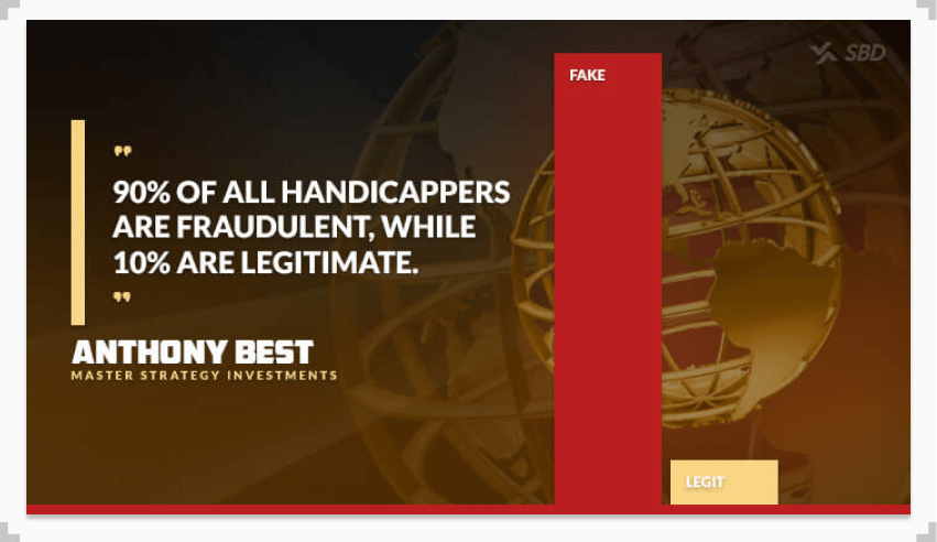 infographic showing a quote by anthony best saying 90% of handicappers are fraudulent