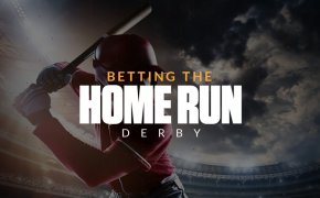 Betting the home run derby text overlay on batter at plate