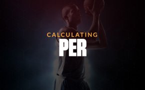 Calculating PER text overlay on basketball player making free throw