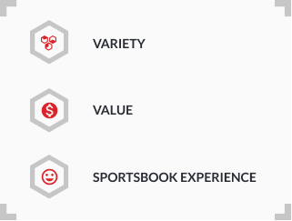 three hexagon icons with variety value and sportsbook experience text