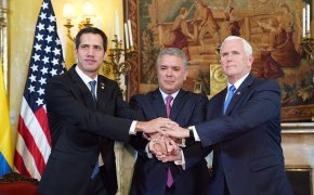 Mike Pence with the president of Colombia and Venezuela.