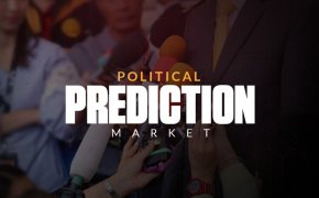 political prediction market text overlay on politics image
