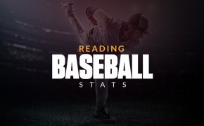 Reading baseball stats text overlay on baseball pitcher image