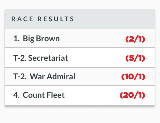 sample results from a typical horse race bet