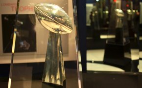 Super Bowl trophy in the case.