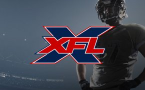 XFL logo with player behind it