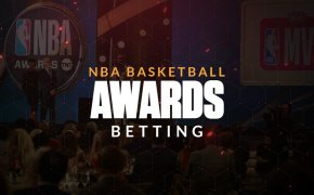 NBA basketball awards betting text overlay on basketball image