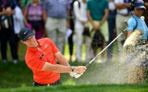 Rory McIlroy shot out of the sand