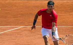 Rafael Nadal approaching the net