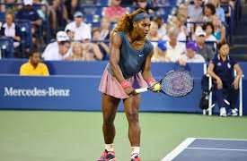 Serena Williams gets ready to serve.