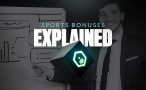 sportsbook bonuses explained text overlay with man pointing to board