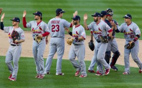 The St. Louis Cardinals celebrating a win