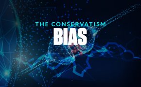 The conservatism bias text overlay on connecting pieces