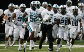 Tulane Green Wave running onto the field