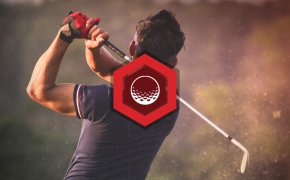 golf betting icon over top of a golfer swinging club