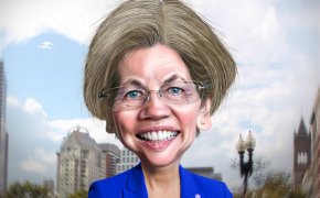 A caricature of Elizabeth Warren.