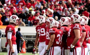 Wisconsin Badgers in the huddle